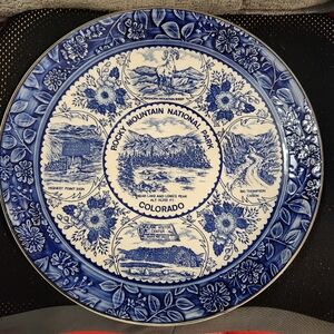 Vintage Colorado Blue White Souvenir Plate Japan 12.5 Inch